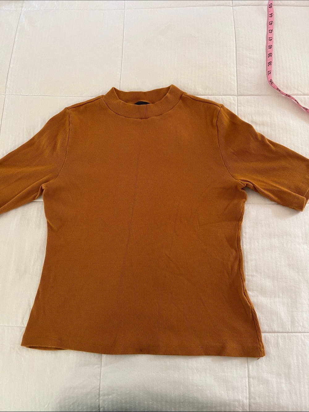 Maeve Women’s Ribbed Short Sleeve Mock Neck Top - Rust